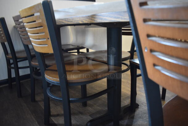 2 Wood Pattern Table on Black Metal Table Base. 72x30x30, 30x30x30. 2 Times Your Bid! - Image 3 of 3