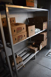 Metal 3 Tier Dunnage Style Shelving Unit. Does Not Include Contents. 72x24x64. BUYER MUST DISMANTLE. PCI CANNOT DISMANTLE FOR SHIPPING. PLEASE CONSIDER FREIGHT CHARGES.