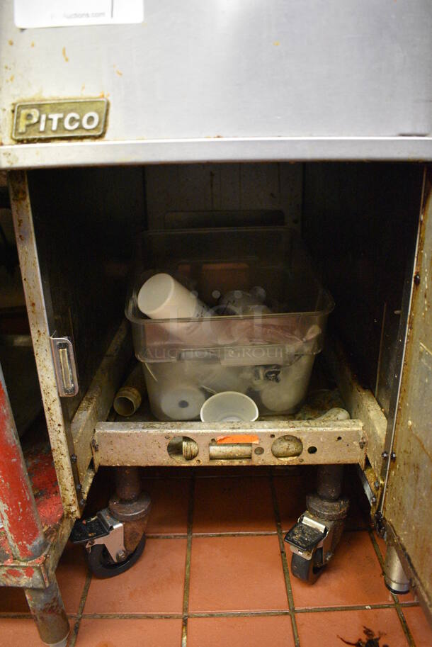 NICE! 2003 Pitco Frialator Model SG8NB14-0 Stainless Steel Commercial Fry Dumping Station w/ Warming Strip on Commercial Casters. This Unit Will Be Professionally Uninstalled. 15.5x34.5x49. Tested and Working! - Image 7 of 8