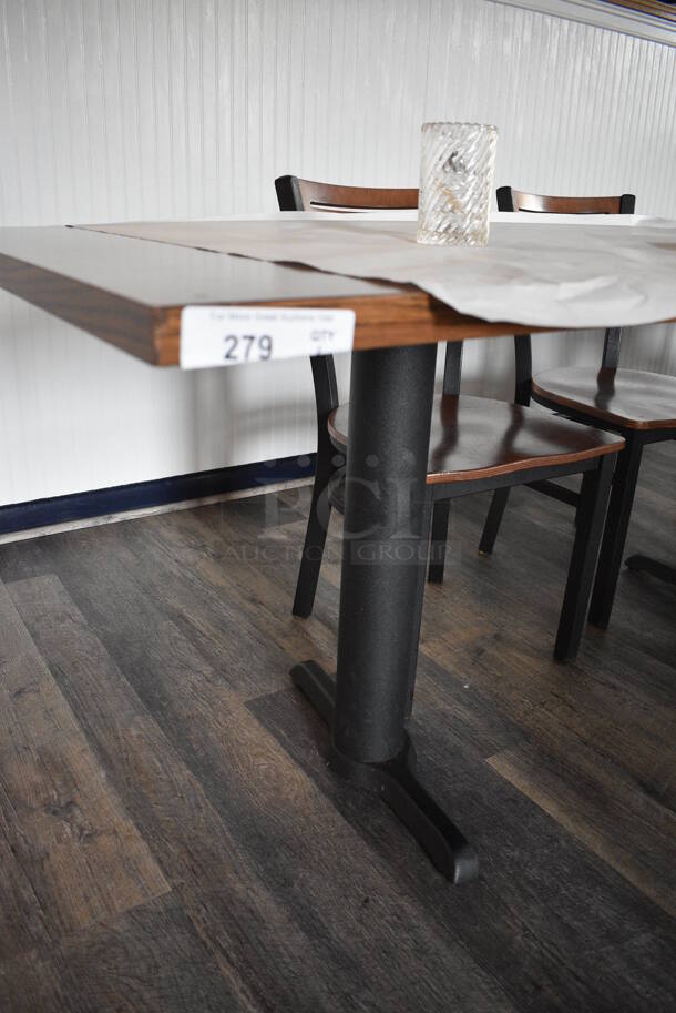 Wood Pattern Table on 2 Black Metal Table Bases. Stock Picture - Cosmetic Condition May Vary. 72x30x30 - Image 2 of 3