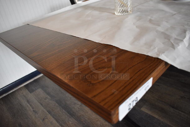 Wood Pattern Table on 2 Black Metal Table Bases. Stock Picture - Cosmetic Condition May Vary. 72x30x30 - Image 3 of 3