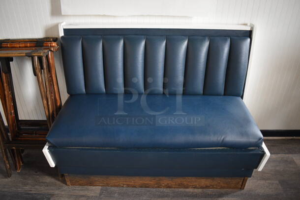 Blue Single Sided Booth Seat. BUYER MUST REMOVE. 48x24x38 - Image 1 of 5