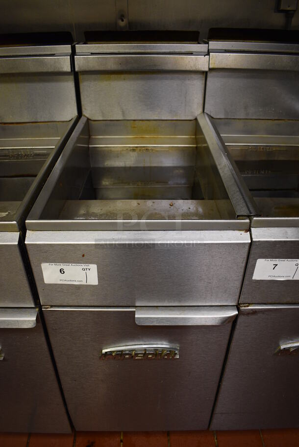 GREAT! Imperial Model IFS-50 Stainless Steel Commercial Propane Gas Powered 50 Pound Capacity Deep Fat Fryer. 140,000 BTU. This Unit Will Be Professionally Uninstalled. 15.5x31x47. Tested and Working! - Image 1 of 8