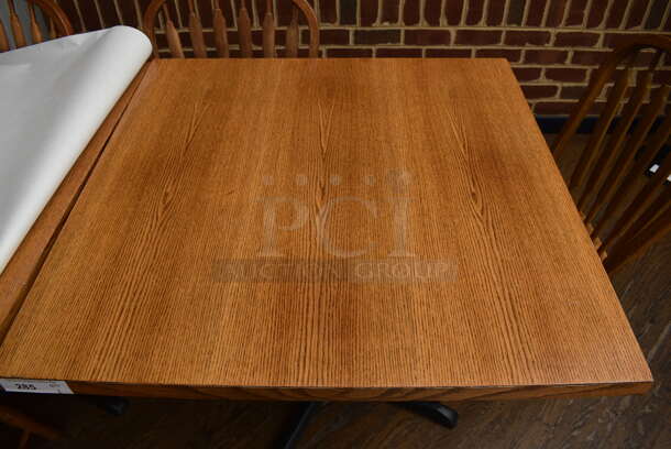 Wood Pattern Table on Black Metal Table Base. Stock Picture - Cosmetic Condition May Vary. 36x36x30 - Image 2 of 3