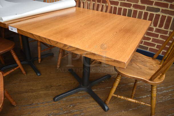Wood Pattern Table on Black Metal Table Base. Stock Picture - Cosmetic Condition May Vary. 36x36x30 - Image 3 of 3
