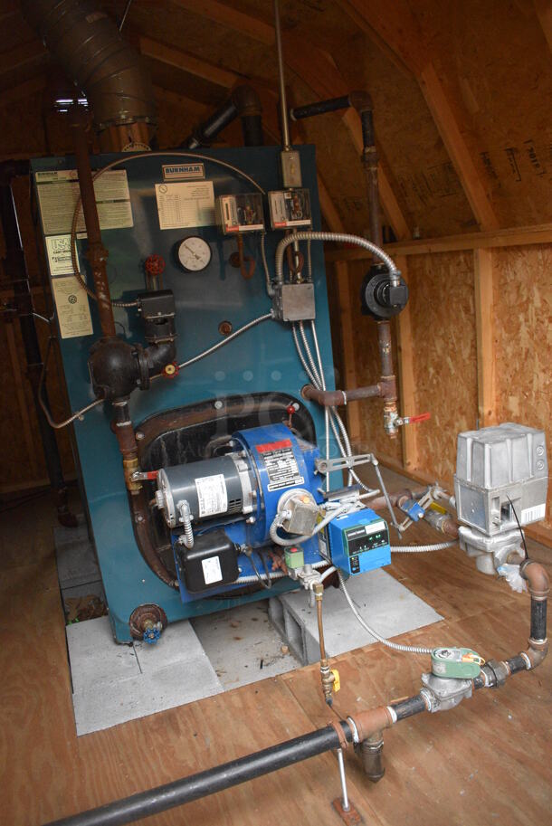 GORGEOUS! Burnham Model V906A Metal Commercial Boiler w/ Power Flame Burner. 880,000 BTU. Goest GREAT w/ Item 27! This Unit Will Be Professionally Uninstalled and Put On Rollers To Get Onto a Pallet Jack. Tested and Working! - Image 2 of 11