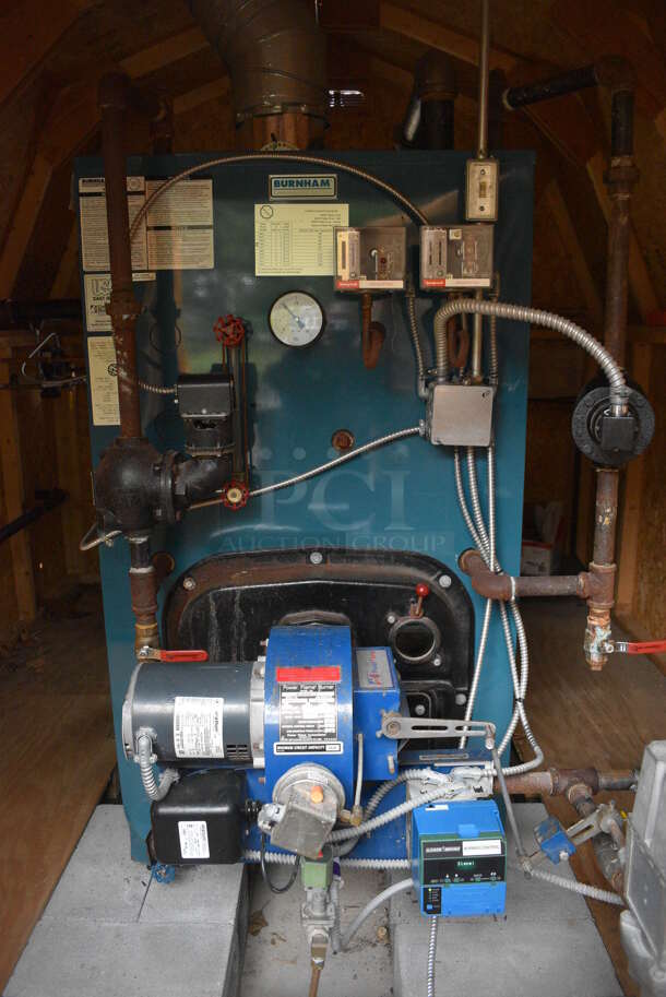 GORGEOUS! Burnham Model V906A Metal Commercial Boiler w/ Power Flame Burner. 880,000 BTU. Goest GREAT w/ Item 27! This Unit Will Be Professionally Uninstalled and Put On Rollers To Get Onto a Pallet Jack. Tested and Working! - Image 3 of 11