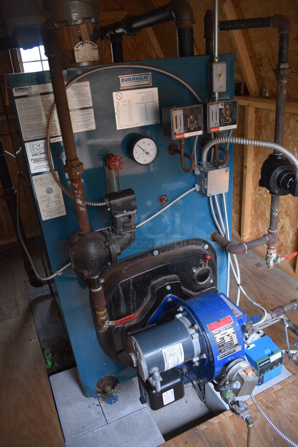 GORGEOUS! Burnham Model V906A Metal Commercial Boiler w/ Power Flame Burner. 880,000 BTU. Goest GREAT w/ Item 27! This Unit Will Be Professionally Uninstalled and Put On Rollers To Get Onto a Pallet Jack. Tested and Working! - Image 8 of 11