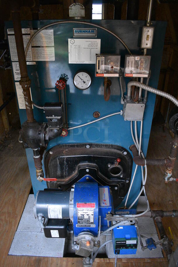 GORGEOUS! Burnham Model V906A Metal Commercial Boiler w/ Power Flame Burner. 880,000 BTU. Goest GREAT w/ Item 27! This Unit Will Be Professionally Uninstalled and Put On Rollers To Get Onto a Pallet Jack. Tested and Working! - Image 9 of 11