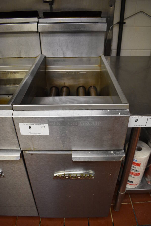 GREAT! Imperial Model IFS-50 Stainless Steel Commercial Propane Gas Powered 50 Pound Capacity Deep Fat Fryer. 140,000 BTU. This Unit Will Be Professionally Uninstalled. 15.5x31x47. Tested and Working!