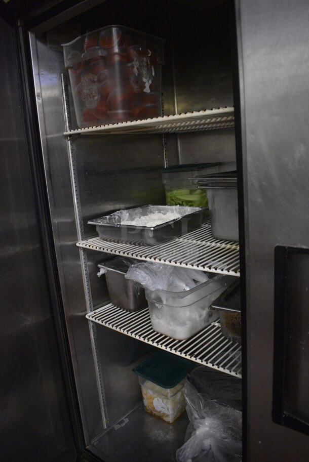 NICE! 2001 True Model TS-49 Stainless Steel Commercial 2 Door Reach In Cooler w/ Poly Coated Racks and Metal Rack on Commercial Casters. Does Not Come w/ Contents. 115 Volts, 1 Phase. 54x30x83.5. Tested and Working! - Image 3 of 5