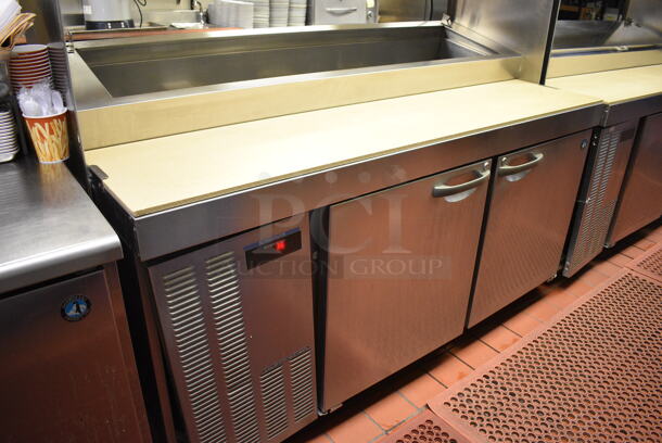 GREAT! 2011 Hoshizaki Model HPR72A Stainless Steel Commercial Prep Table w/ Lid, 2 Doors and Two Tier Overshelf on Commercial Casters. Does Not Come w/ Contents. 115 Volts, 1 Phase. 72x33x73. Tested and Working! - Image 2 of 8