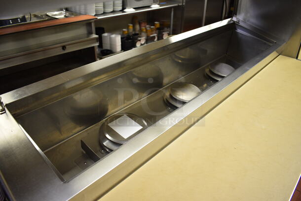 GREAT! 2011 Hoshizaki Model HPR72A Stainless Steel Commercial Prep Table w/ Lid, 2 Doors and Two Tier Overshelf on Commercial Casters. Does Not Come w/ Contents. 115 Volts, 1 Phase. 72x33x73. Tested and Working! - Image 3 of 8
