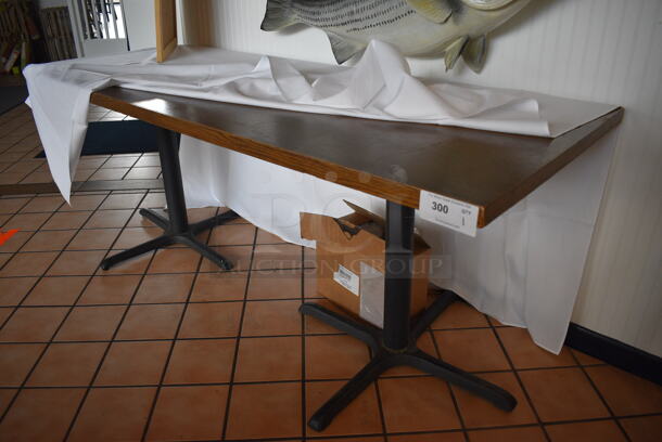 Wood Pattern Table on 2 Black Metal Table Bases. 76x30x30 - Image 1 of 2