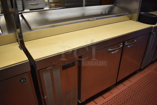 GREAT! 2011 Hoshizaki Model HPR72A Stainless Steel Commercial Prep Table w/ Lid, 2 Doors and Two Tier Overshelf on Commercial Casters. Does Not Come w/ Contents. 115 Volts, 1 Phase. 72x33x73. Tested and Working! - Image 3 of 8