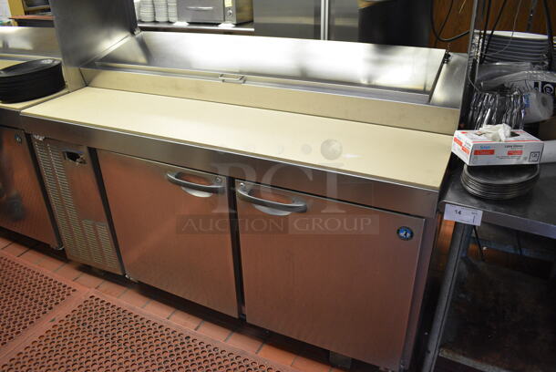 GREAT! 2011 Hoshizaki Model HPR72A Stainless Steel Commercial Prep Table w/ Lid, 2 Doors and Two Tier Overshelf. Does Not Come w/ Contents. 115 Volts, 1 Phase. 72x33x73. Tested and Working! - Image 2 of 8