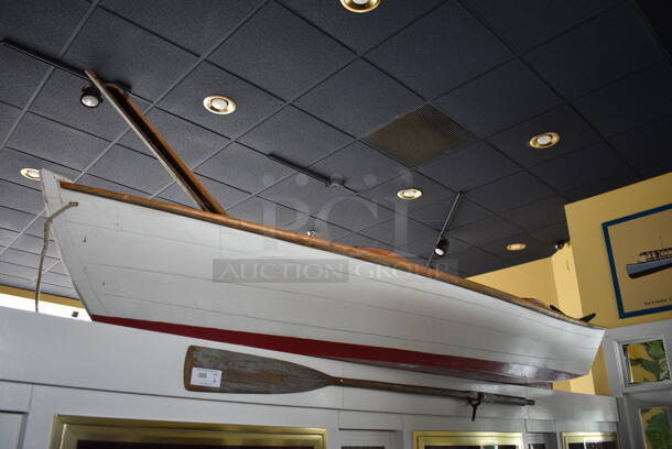 White Decorative Boat w/ 2 Oars. BUYER MUST REMOVE. 137" - Image 2 of 5