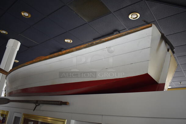 White Decorative Boat w/ 2 Oars. BUYER MUST REMOVE. 137" - Image 3 of 5