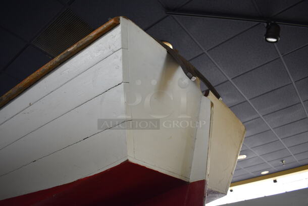 White Decorative Boat w/ 2 Oars. BUYER MUST REMOVE. 137" - Image 4 of 5