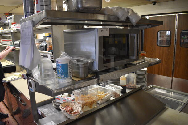 WOW! Continental Model SWB Stainless Steel Commercial Sandwich Salad Prep Table Bain Marie Mega Top w/ Two Tier Stainless Steel Overshelf on Commercial Casters. Does Not Come w/ Contents. 115 Volts, 1 Phase. 48x31.5x71. Tested and Working! - Image 3 of 7