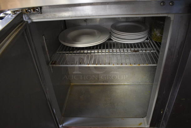 WOW! Continental Model SWB Stainless Steel Commercial Sandwich Salad Prep Table Bain Marie Mega Top w/ Two Tier Stainless Steel Overshelf on Commercial Casters. Does Not Come w/ Contents. 115 Volts, 1 Phase. 48x31.5x71. Tested and Working! - Image 6 of 7