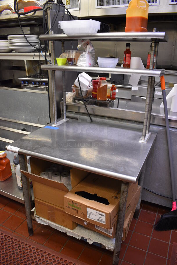 Stainless Steel Commercial Table w/ 2 Tier Overshelf and Metal Undershelf. Does Not Include Contents. 36x30x65 - Image 2 of 4
