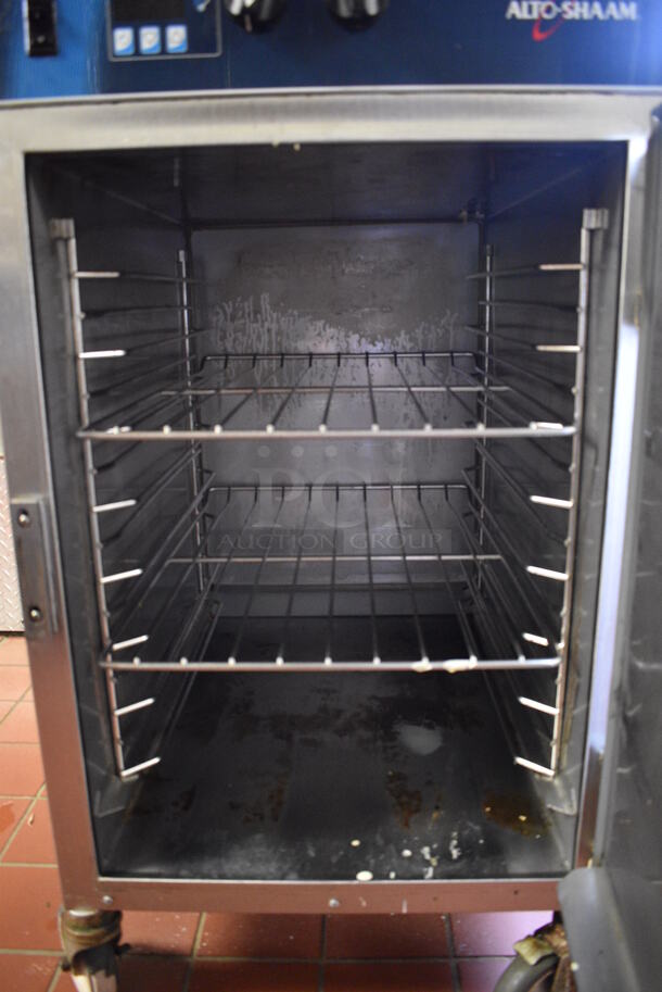 FANTASTIC! 2011 Alto Shaam Model 1000-TH/II Stainless Steel Commercial 2 Half Size Door Halo Heat Warming Cabinet on Commercial Casters. 120 Volts, 1 Phase. 22.5x30.5x77. Tested and Working! - Image 5 of 8