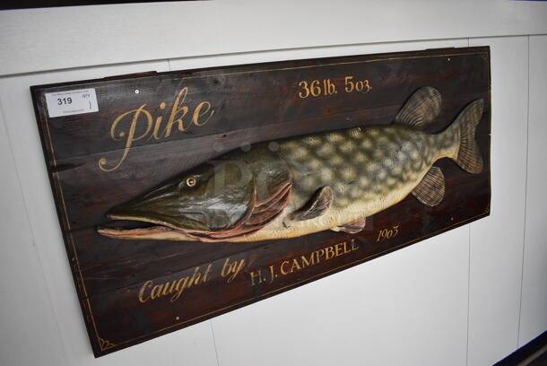 Wall Mount Wooden Pike Fish Sign. BUYER MUST REMOVE. 58x8x26 - Image 2 of 4