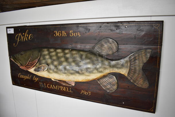 Wall Mount Wooden Pike Fish Sign. BUYER MUST REMOVE. 58x8x26 - Image 3 of 4