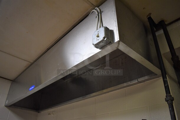 GREAT! Larkin Stainless Steel Commercial 7.5' Steam Hood. Comes w/ Mushroom Exhaust Fan. BUYER MUST REMOVE. Removal/Transport fee of $500.00 will be charged if we have to remove and transport this item back to our warehouse for shipping or pick up. 92x24x16