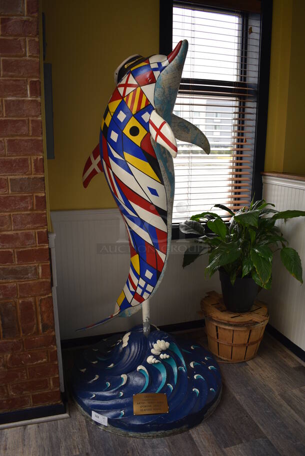 Floor Style Dolphin Statue w/ Sailor Hat. 39x39x77