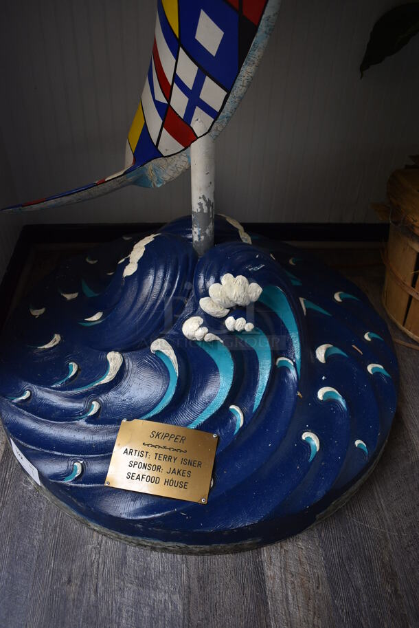 Floor Style Dolphin Statue w/ Sailor Hat. 39x39x77 - Image 3 of 9