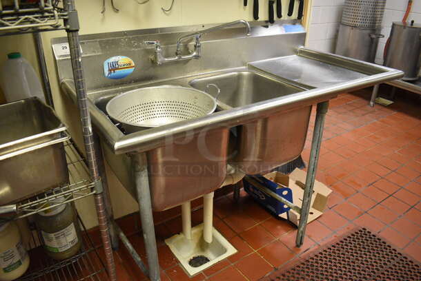 Stainless Steel Commercial 2 Well Sink w/ Right Side Drainboard, Faucet and Handles. This Unit Will Be Professionally Uninstalled. 57x28x44. Bays 12x20x14. Drainboard 16x23x2 - Image 4 of 4