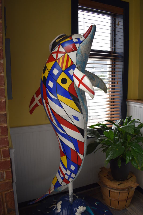 Floor Style Dolphin Statue w/ Sailor Hat. 39x39x77 - Image 4 of 9