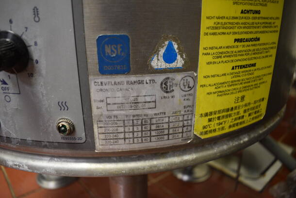 AWESOME! Cleveland Model KEL-25 Stainless Steel Commercial Floor Style 25 Gallon Steam Kettle. 200-208 Volts, 1/3 Phase. This Unit Will Be Professionally Uninstalled. 27x31x39. Tested and Working! - Image 5 of 7