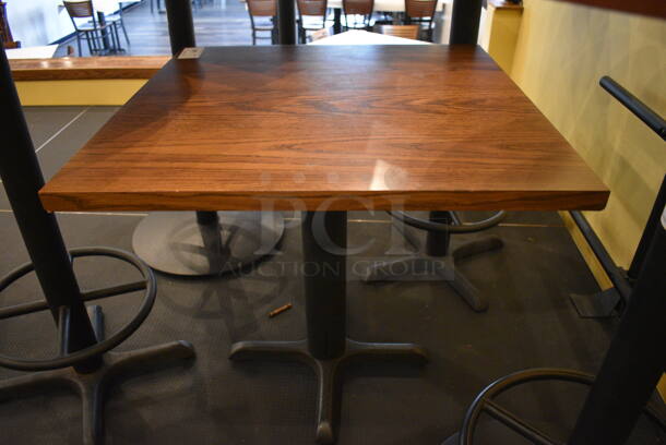Wood Pattern Table on Black Metal Table Base. 30x30x30 - Image 1 of 3