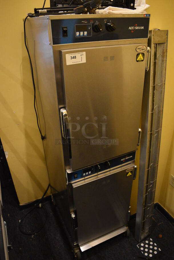 FANTASTIC! 2011 Alto Shaam Model 1000-TH/II Stainless Steel Commercial 2 Half Size Door Halo Heat Warming Cabinet on Commercial Casters. 208-240 Volts, 1 Phase. 22.5x30.5x77. Tested and Working! - Image 2 of 9