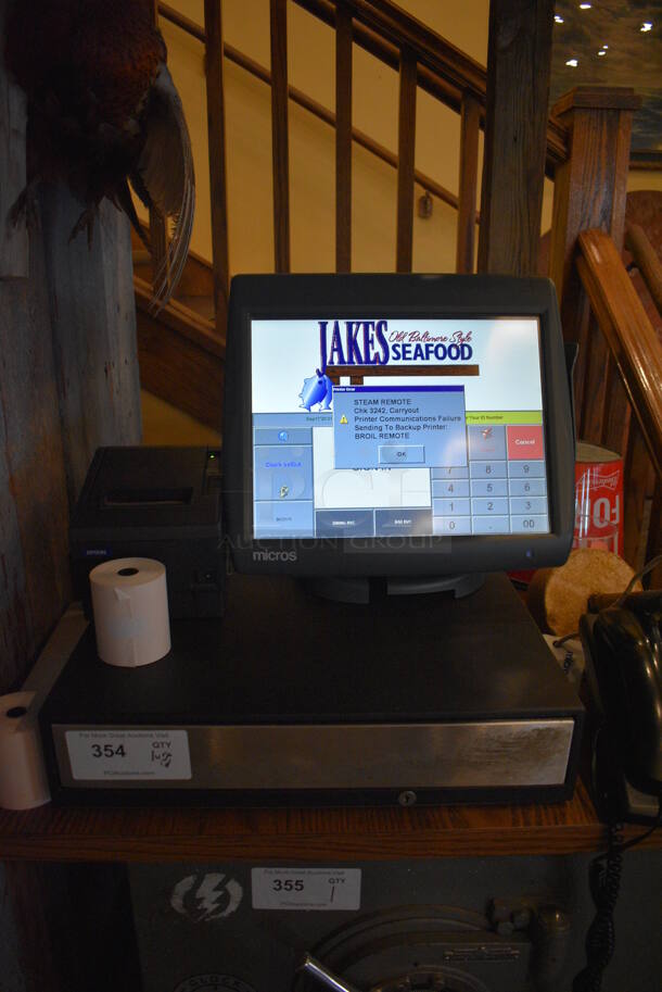 ALL ONE MONEY! Lot of Micros 15" POS Monitor, Epson Model M129C Receipt Printer and Cash Drawer! - Image 2 of 5
