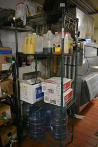Green Finish 4 Tier Shelving Unit. Does Not Include Contents. 30x18x75. BUYER MUST DISMANTLE. PCI CANNOT  DISMANTLE FOR SHIPPING. PLEASE CONSIDER FREIGHT CHARGES.
