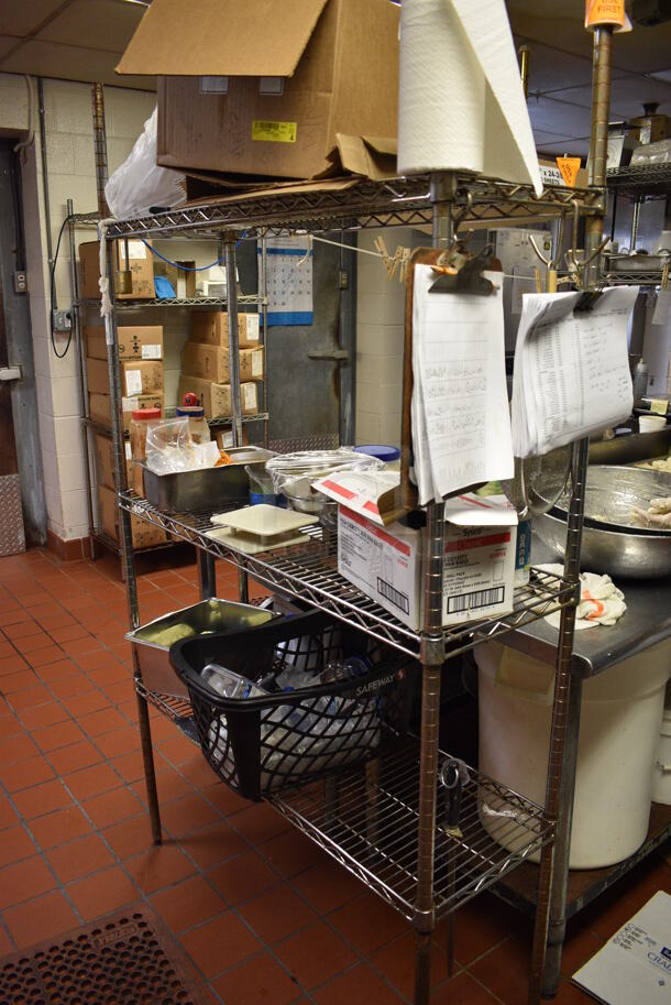 Chrome Finish 3 Tier Shelving Unit. Does Not Include Contents. 42x14x75. BUYER MUST DISMANTLE. PCI CANNOT  DISMANTLE FOR SHIPPING. PLEASE CONSIDER FREIGHT CHARGES.
 - Image 1 of 3