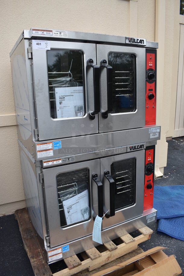 2 GORGEOUS! BRAND NEW SCRATCH AND DENT! Vulcan Model VC5GD-11D1 ENERGY STAR Stainless Steel Commercial Gas Powered Full Size Convection Oven w/ View Through Doors, Metal Oven Racks and Thermostatic Controls. Comes w/ Stack Kit and Legs! 40x32x61. 2 Times Your Bid! - Image 11 of 12