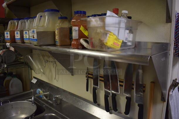 Stainless Steel Wall Mount Shelf. Does Not Include Contents. BUYER MUST REMOVE. 60x12x13 - Image 1 of 3