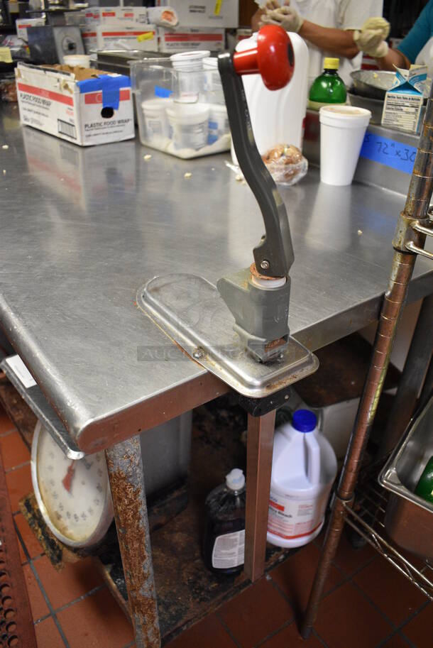 Stainless Steel Commercial Table w/ Commercial Can Opener, Backsplash and Metal Undershelf. Does Not Include Contents. 72x30x40 - Image 2 of 3