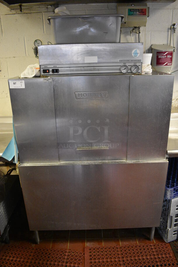 WONDERFUL! Hobart Model C44A Stainless Steel Commercial Conveyor Dishwasher. Goes GREAT w/ Items 96 and 98! 208 Volts, 3 Phase. This Unit Will Be Professionally Uninstalled. 45x27x66. Tested and Working!