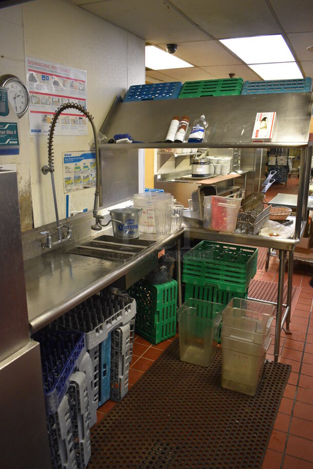 Stainless Steel Commercial Right Side Dirty Side Dishwasher Table w/ Overshelf. Does Not Include Contents. This Unit Will Be Professionally Uninstalled. 92x62x79 - Image 1 of 5