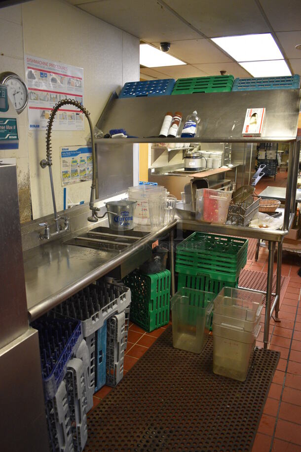 Stainless Steel Commercial Right Side Dirty Side Dishwasher Table w/ Overshelf. Does Not Include Contents. This Unit Will Be Professionally Uninstalled. 92x62x79