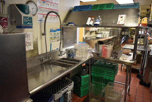 Stainless Steel Commercial Right Side Dirty Side Dishwasher Table w/ Overshelf. Does Not Include Contents. This Unit Will Be Professionally Uninstalled. 92x62x79 - Image 2 of 5