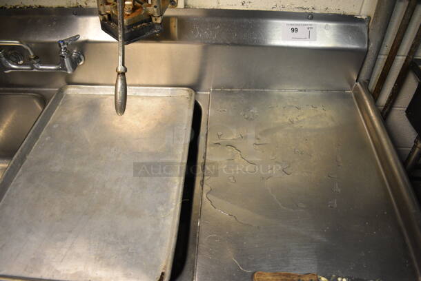 Stainless Steel Commercial 3 Bay Sink w/ Dual Drainboards, Faucet, Handles and Spray Nozzle Attachment. Does Not Include Contents. This Unit Will Be Professionally Uninstalled. 98x30x46. Bays 18x24x14. Drainboards 18x20x2 - Image 2 of 5