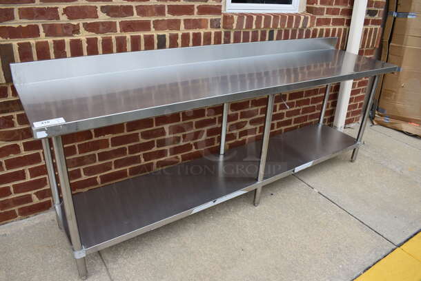 Stainless Steel Commercial Table w/ Stainless Steel Undershelf and Backsplash. 96x24x38