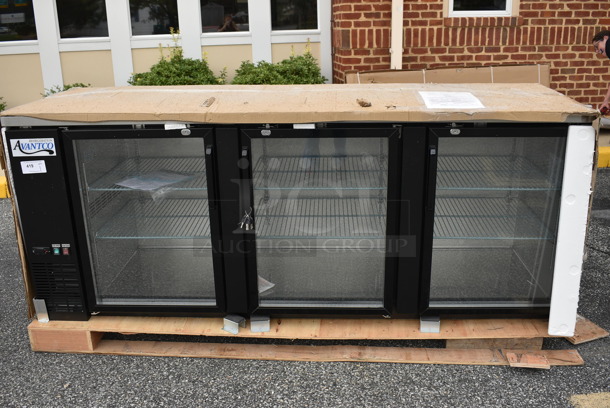 FANTASTIC! BRAND NEW SCRATCH AND DENT! Avantco Model 178UBB4GHC Metal Commercial 3 Door Back Bar Cooler Merchandiser w/ Poly Coated Racks. 115 Volts, 1 Phase. 90x29x36